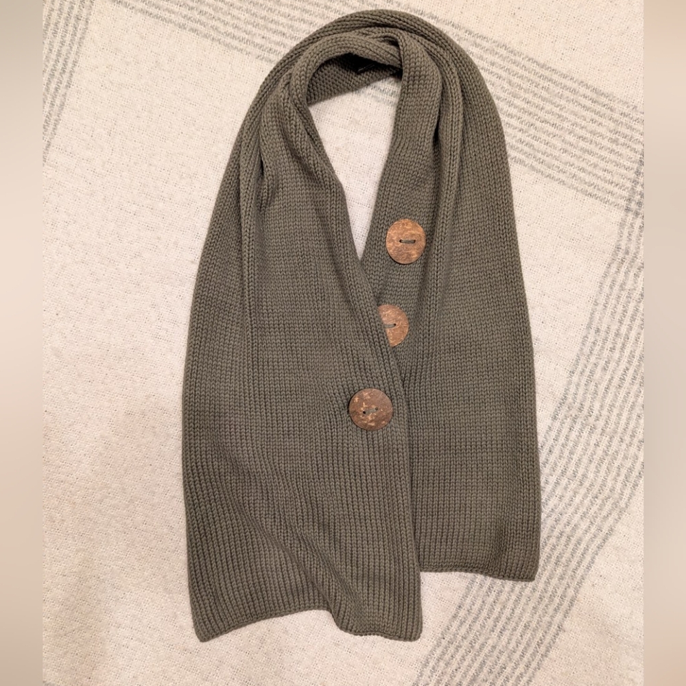 Handknit Dark Grey 100% Cotton Scarf With 3 Adjustable Looks Extra Large Buttons